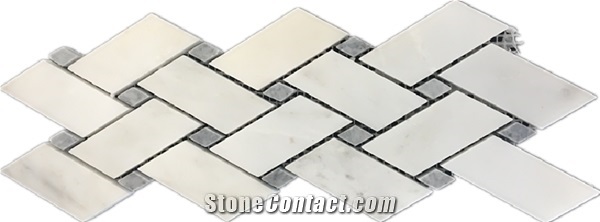 Oriental White Marble Grey Quadrangle Mosaic Tile