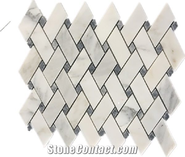 Oriental White Marble Grey Quadrangle Mosaic Tile