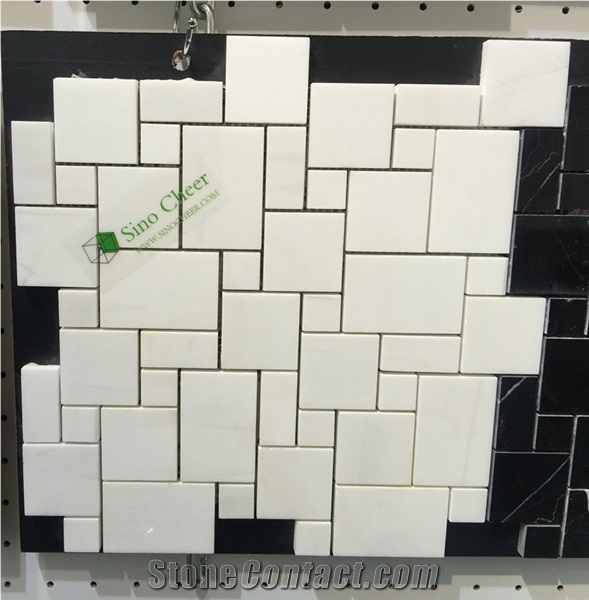 Thassos White Marble Mini-Versailles Mosaic Tile