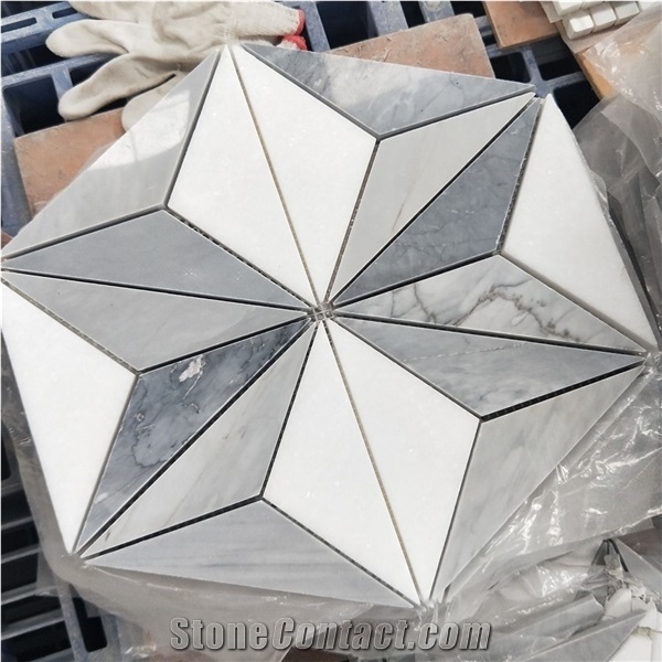 Thassos White Marble Mixed Hexagonal Mosaic Tile