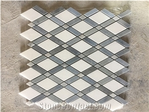 Thassos White Marble W/Grey Edges Diamond Mosaic Tile