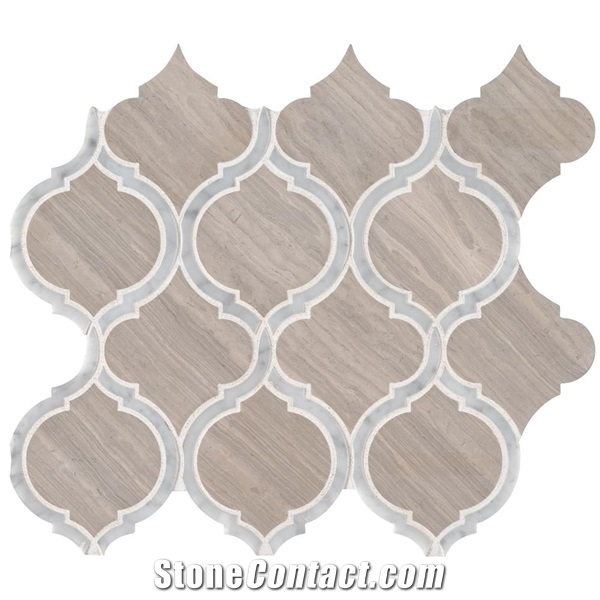 Wooden Veins Marble Lantern W/White Edge Mosaic Tile