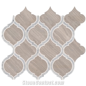 Wooden Veins Marble Lantern W/White Edge Mosaic Tile