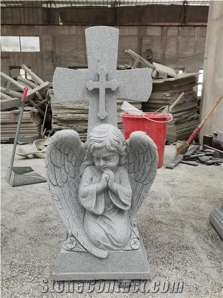 Baby Angel with Cross Sculpture (Sandblast Finish)