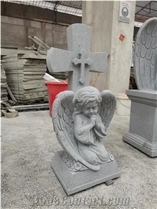 Baby Angel with Cross Sculpture (Sandblast Finish)