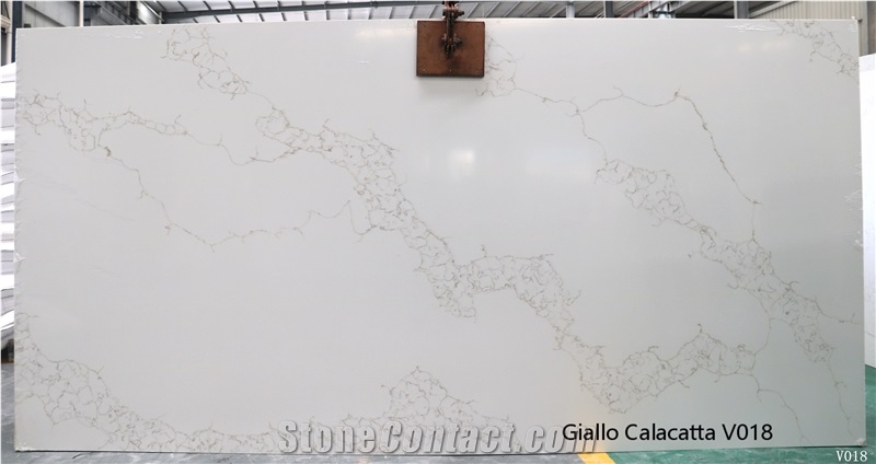 Calacatta V002 White Quartz Engineered Stone Slabs