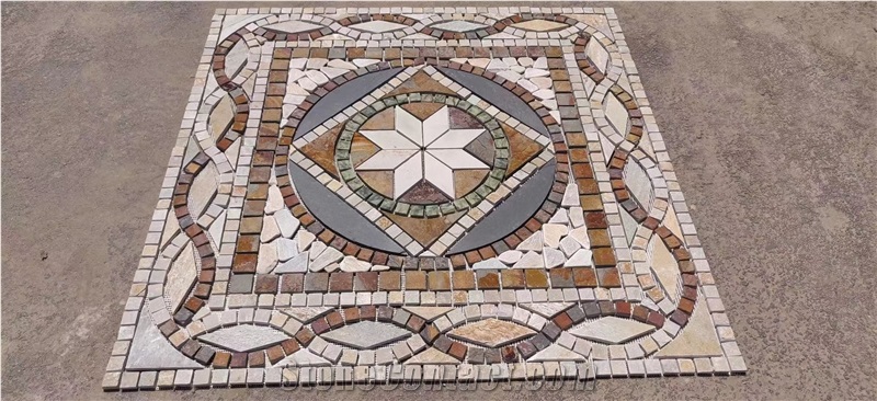 Polished Beige Marble Square Mosaic Lobby Floor Tile