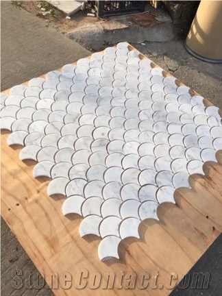 Carrara White Marble Fan/Scale Shaped Marble Mosaics Tile