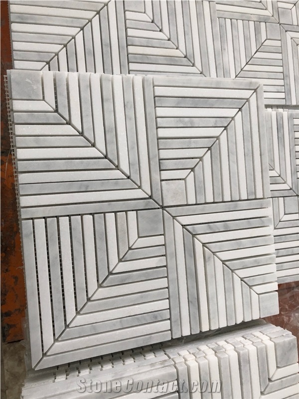 Thassos White W/Bardiglio Blue Grey Edge Square Mosaic Tile
