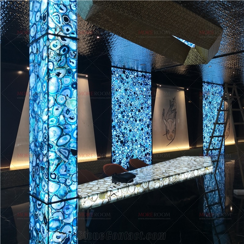 Blue Agate Semiprecious Stone Slab Commercial Counters