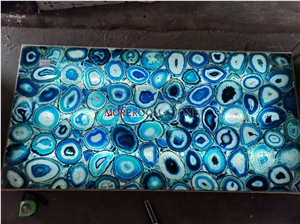 Blue Agate Semiprecious Stone Slab Commercial Counters