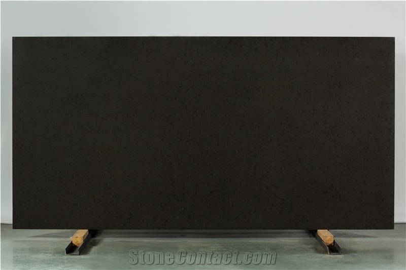 Solid Plain Black Quartz Slabs Wall Cladding
