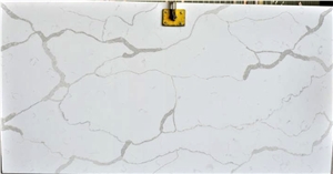 White Calacatta Book Match Quartz Stone Slab for Worktops