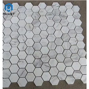 Hexagonal Carrara White Marble Mosaic Tiles