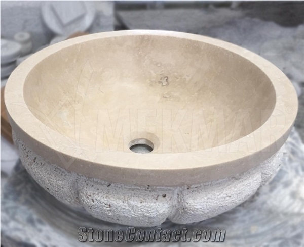 Round Bowls Sink Model 22 Beige Travertine