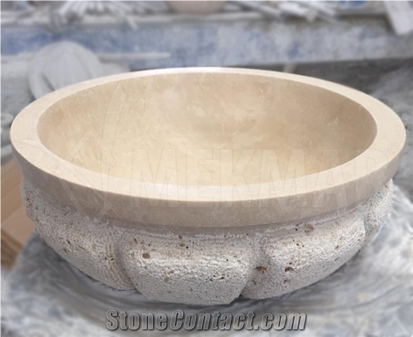Round Bowls Sink Model 22 Beige Travertine