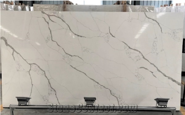 Super White Calacatta Quartz Slabs from Malaysia - StoneContact.com