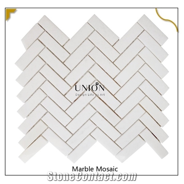 Eastern White Polished Marble Herringbone Wall Mosaic Tile