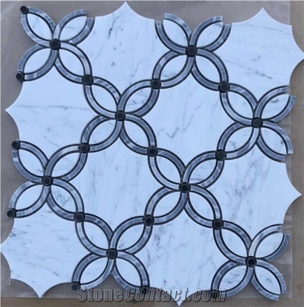 Carrara White Marble Blossom Waterjet Mosaic Tile