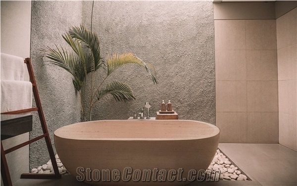 Travertino Romano Solid Stone Carved Bathtub