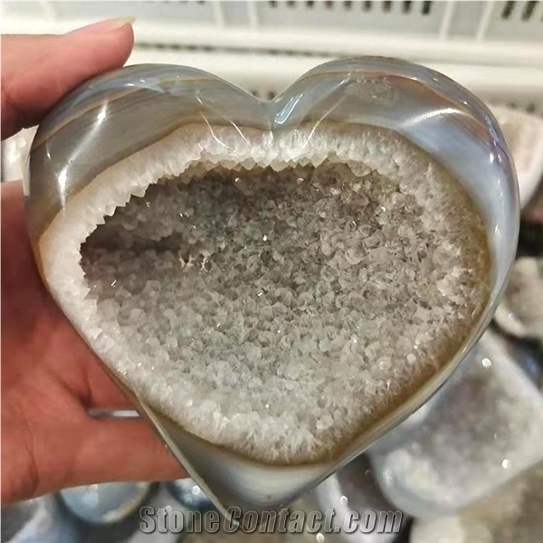 Agate Crystal Geode Cluster Heart Folk Crafts Hand Carved