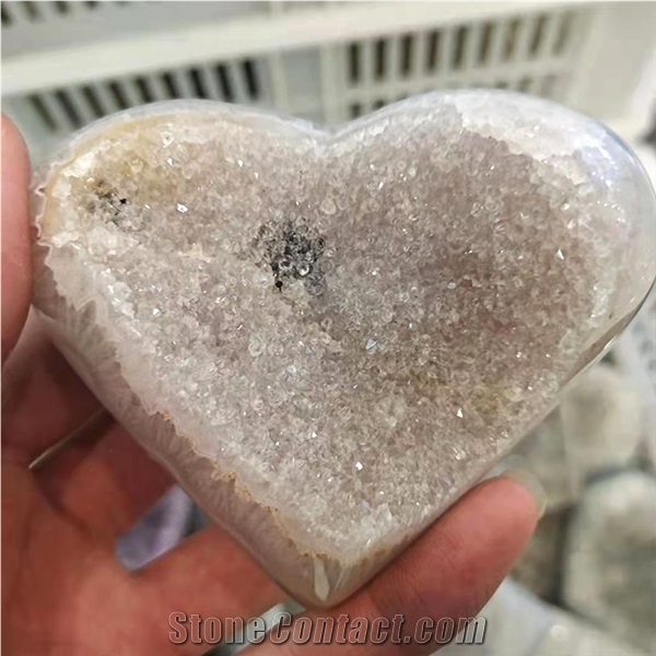 Agate Crystal Geode Cluster Heart Folk Crafts Hand Carved