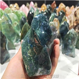 Aquatic Crystal Spiral Tower Crafts Moss Agate Flame Decor