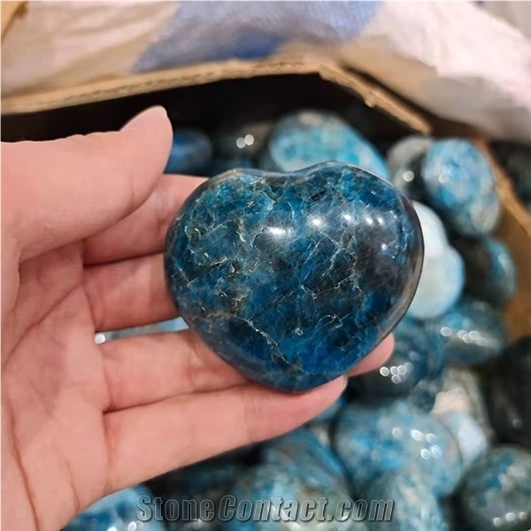 Blue Apatite Crystal Heart Folk Crafts Polished Calcite