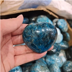 Blue Apatite Crystal Heart Folk Crafts Polished Calcite