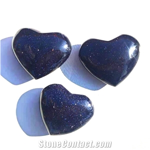 Blue Gold Heart Folk Crafts Polished Quartz Healing Gift