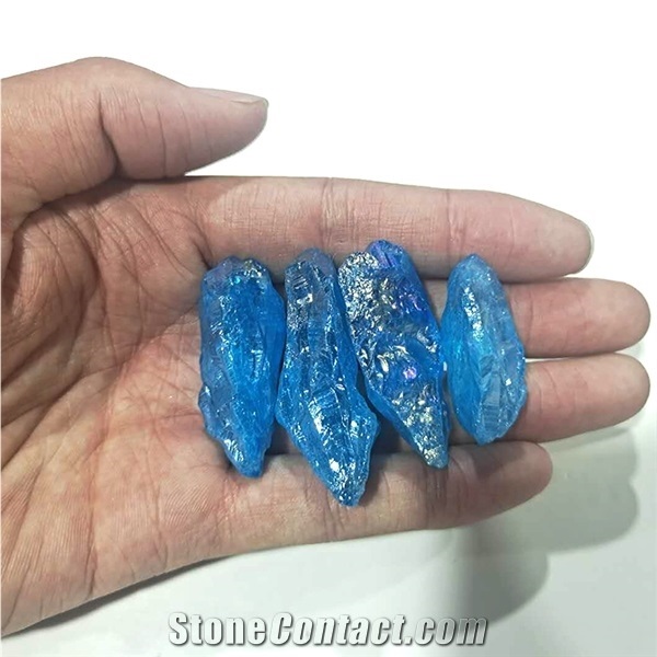 Blue Titanium Coating Electroplate Angel Aura Quartz Crystal