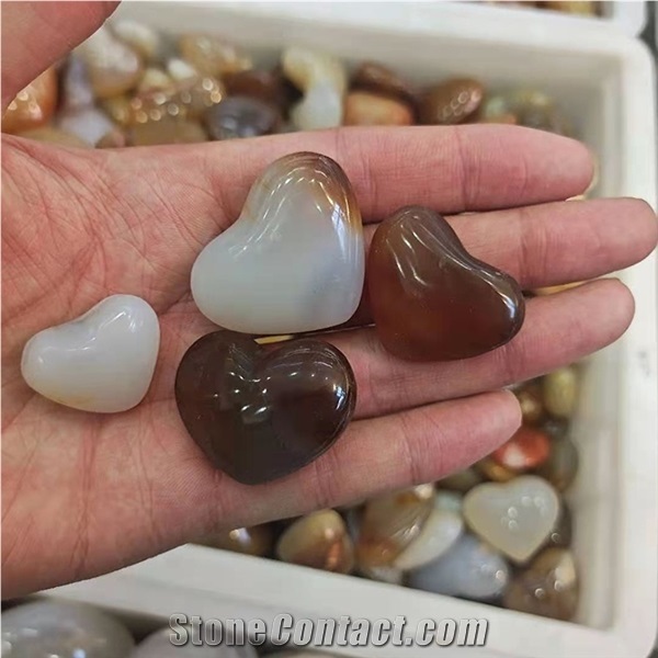 Crystal Gemstone Heart Folk Crafts Carved Agate Healing Stone