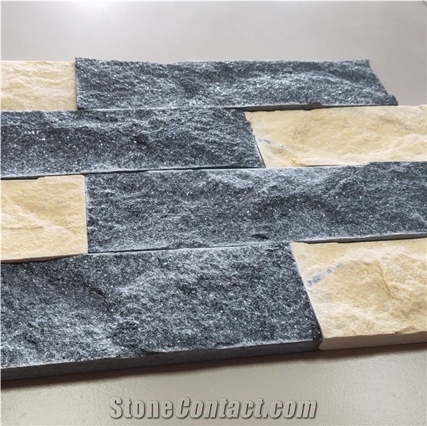 Yellow Black Split Stone Wall Cladding Feature from Viet Nam