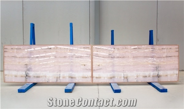 Natural Pink Onyx Slabs, 2 Cm, Bookmatched