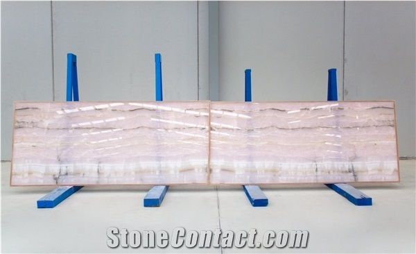 Natural Pink Onyx Slabs, 2 Cm, Bookmatched