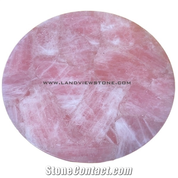 Backlit Semiprecious Stone Pink Crystal Table Top