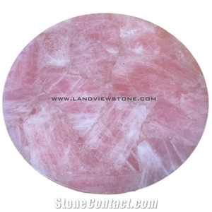 Backlit Semiprecious Stone Pink Crystal Table Top