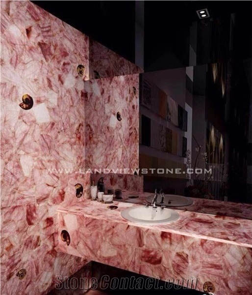 Cristallo Pink Quartzite Backlit Bathroom Countertop, Vanity Top