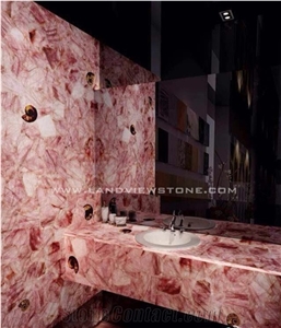 Cristallo Pink Quartzite Backlit Bathroom Countertop, Vanity Top