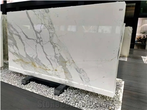 Italy Calacatta White Marble Slab Wall Floor Tiles Bookmatch