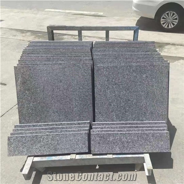 Angola Black Granite Slabs L Shape Tiles in Polished Flamed