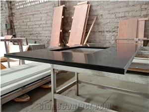 Polished Black Quartz Engineered Stone Kitchen Countertops
