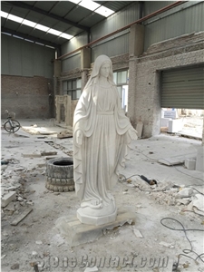 White Marble Lady Carving Mary Sacred Heart