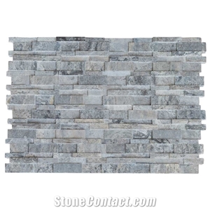 Silver Travertine Stacked Stone Panel - Honed and Filled