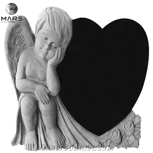 Customized Absolute Black Granite Angel Tombstone