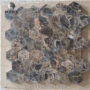 Emperador Dark Hexagon Marble Mosaic Pattern