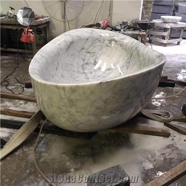 Freestanding Carrara White Natural Marble Glaze Bathtub