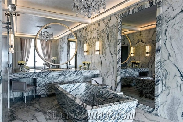 Luxury Wall , Floorarabescato White Marble Bathroom Design