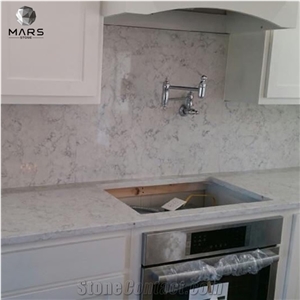 White Carrara Look Quartz Kitchen Countertop