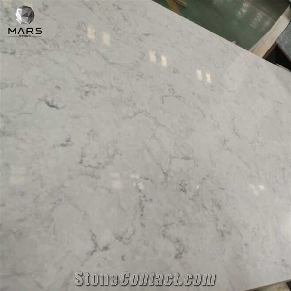 White Carrara Look Quartz Kitchen Countertop